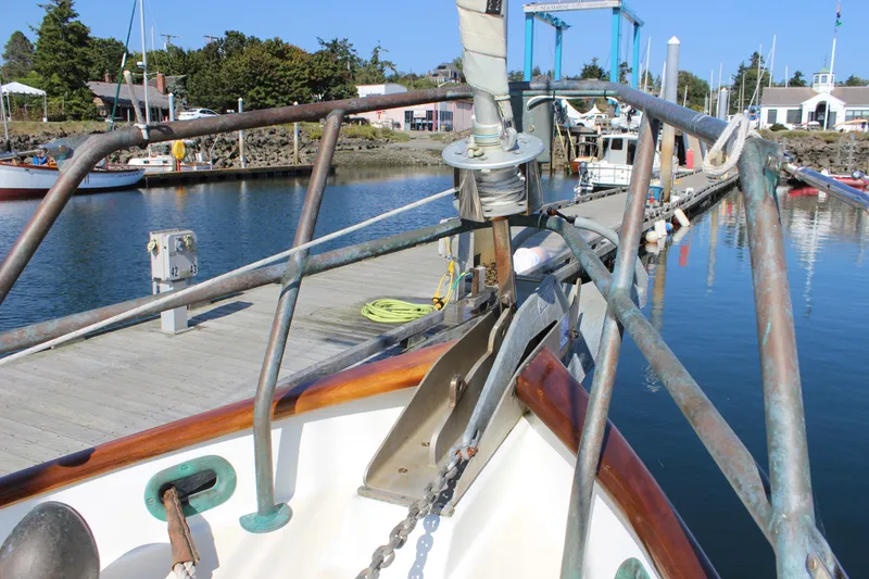 Slide: The Image of Bow of 2012 Custom Gartside Jespersen 40 sailboat docked at marina. - 16