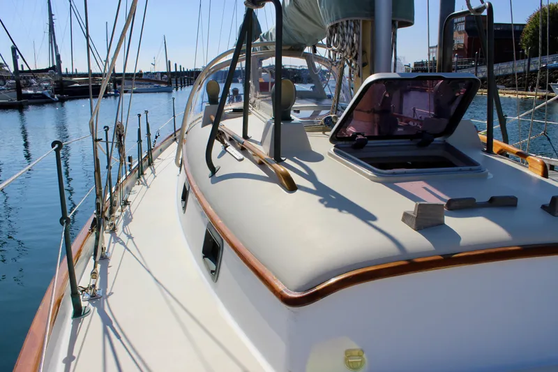 Slide: The Image of Sailboat deck view of 2012 Custom Gartside Jespersen 40 in marina setting. - 17