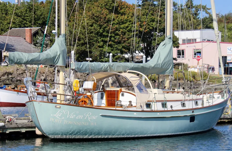 Slide: The Image of Sailboat "La Vie en Rose" docked, Custom Gartside Jespersen 40, 2012 model, Port Townsend, WA. - 2