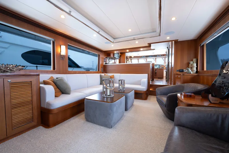 Slide: The Image of Luxurious interior of 2022 Outer Reef Yachts 720 Motoryacht with modern seating and elegant decor. - 28