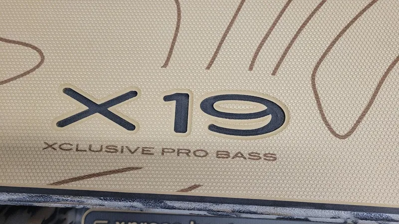 Slide: The Image of 2025 Xpress X19 Pro Bass boat logo detail, featuring textured surface design. - 18