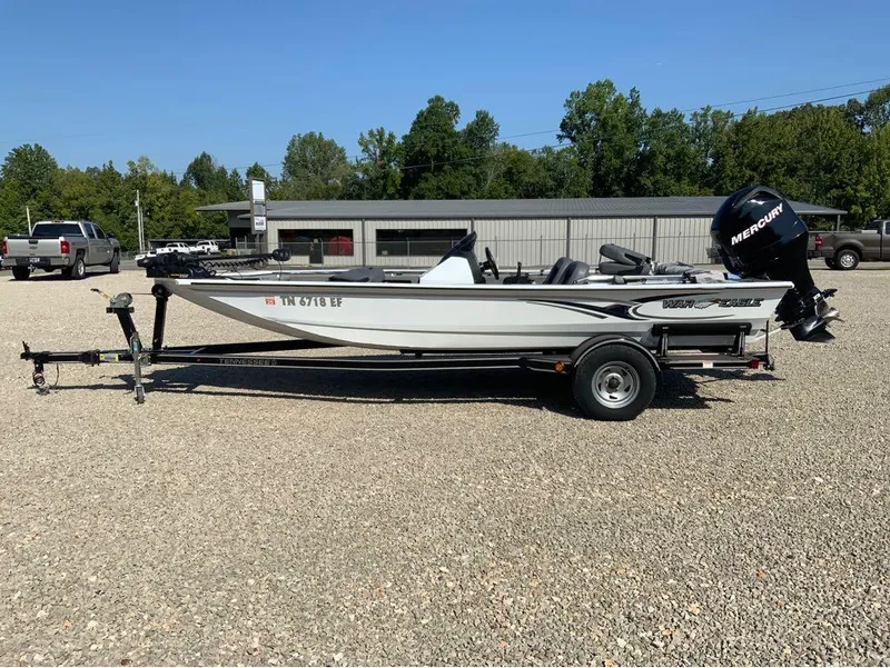 Slide: The Image of 2011 War Eagle Predator 861 fishing boat with Mercury engine on trailer. - 3