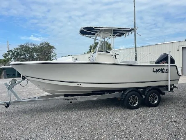 The Image of 2024 Mako 214 Center Console boat on trailer, parked outdoors under clear blue sky. - 0