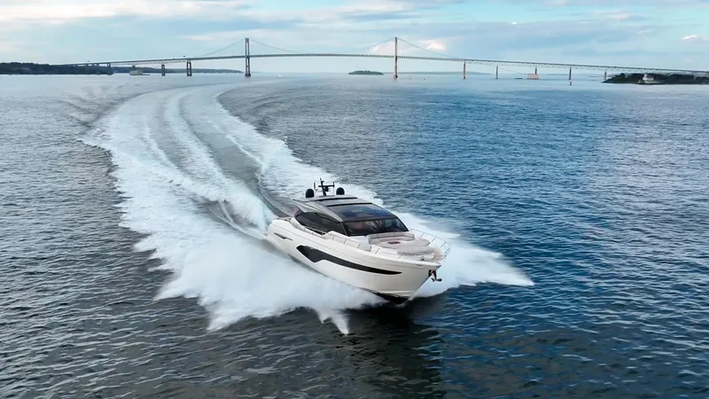 Slide: The Image of Luxury Princess 78 yacht cruising on open water, 2020 model. - 2