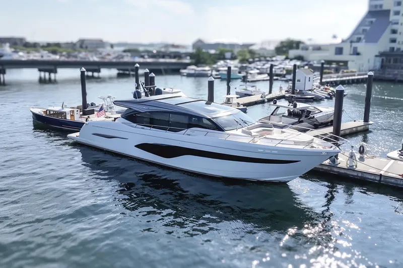 Slide: The Image of Luxury Princess 78 yacht docked at marina, 2020 model. - 3