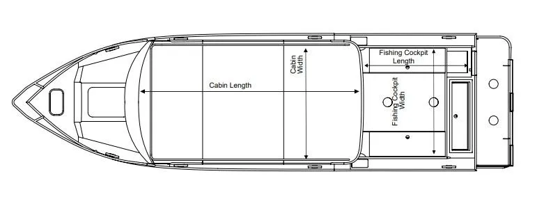 Slide: The Image of Top view schematic of 2024 Hewescraft 270 Pacific Explorer boat layout. - 23