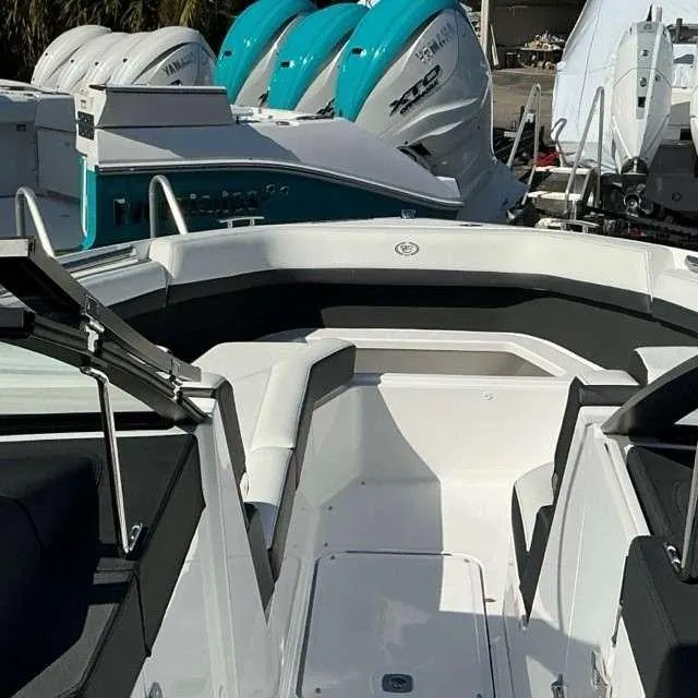 Slide: The Image of 2025 Cobalt R8 boat interior with sleek seating and modern design. - 15