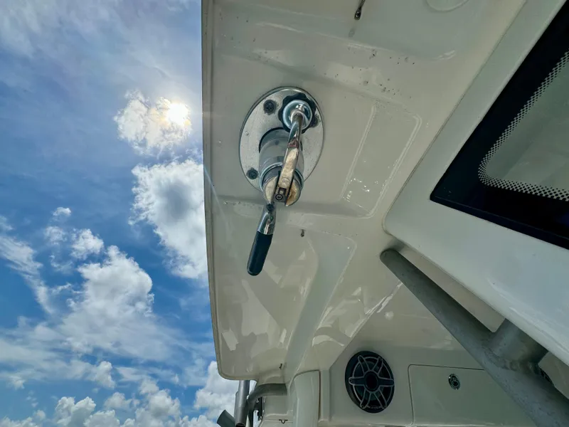 Slide: The Image of Solace 345 boat detail with sky view, 2020 model. - 33