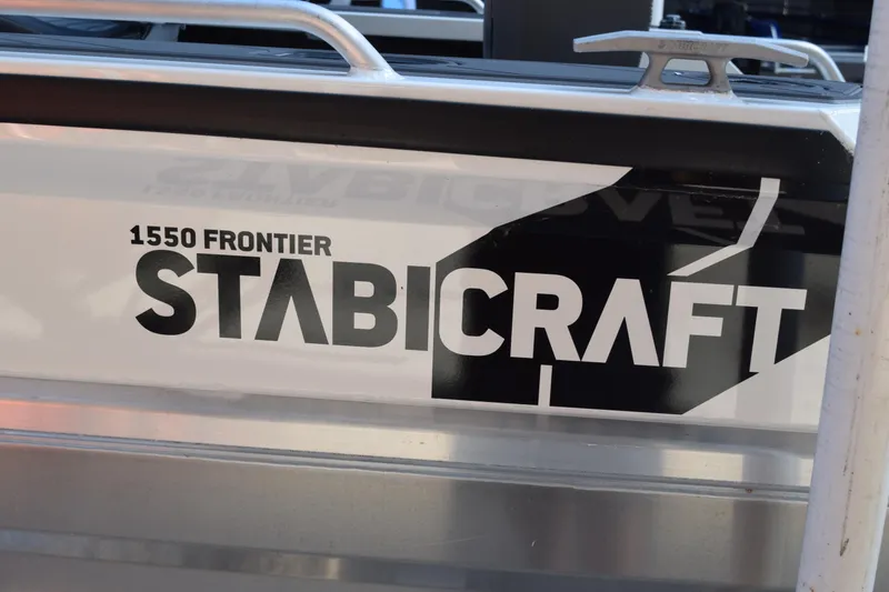 Slide: The Image of 2024 Stabicraft 1550 Frontier SportFish boat logo on side panel. - 5