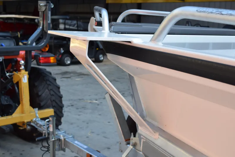 Slide: The Image of 2024 Stabicraft 1550 Frontier SportFish boat on trailer in a garage. - 6