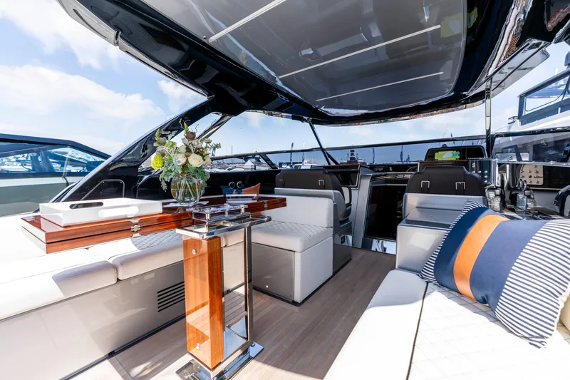 Slide: The Image of Luxurious interior of 2024 Riva 48 Dolceriva yacht with elegant seating and decor. - 17