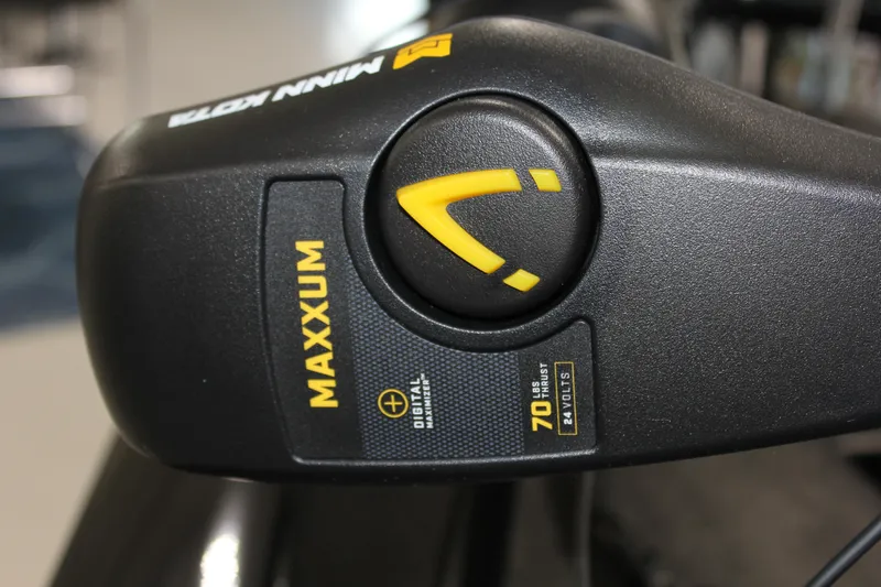 Slide: The Image of Close-up of Minn Kota Maxxum motor on 2025 Tracker Pro Team 175 boat. - 2