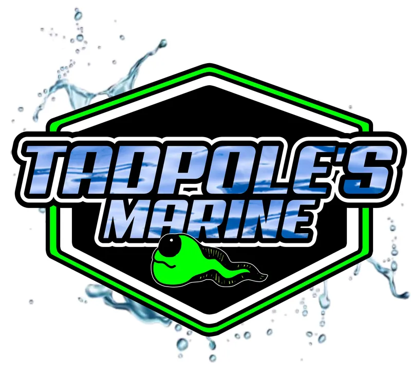 Slide: The Image of Tadpole's Marine logo with water splash, featuring a green tadpole graphic. - 19