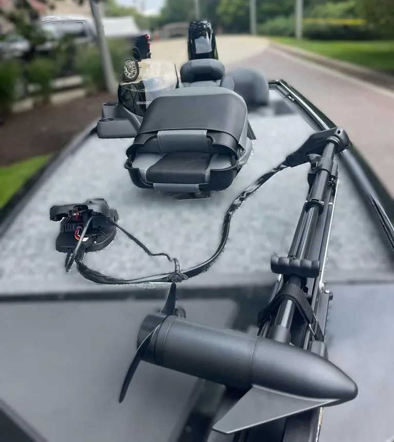 Slide: The Image of 2025 Tracker Pro 170 boat with mounted trolling motor and seats. - 3