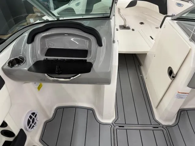 Slide: The Image of 2025 Chaparral 21 SSi Ski & Fish OB interior with sleek seating and modern design. - 13