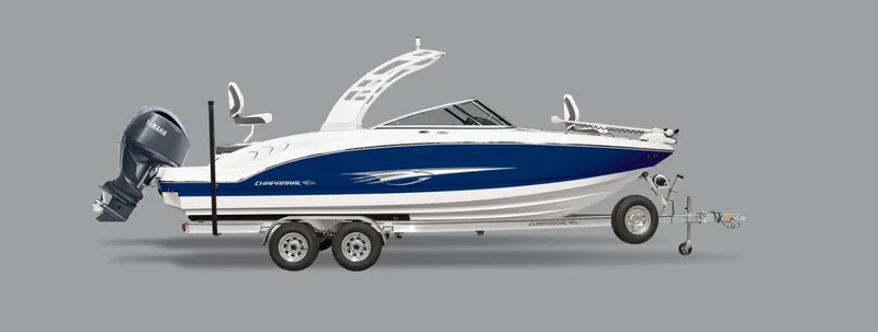 Slide: The Image of 2025 Chaparral 21 SSi Ski & Fish OB boat on trailer, side view. - 32