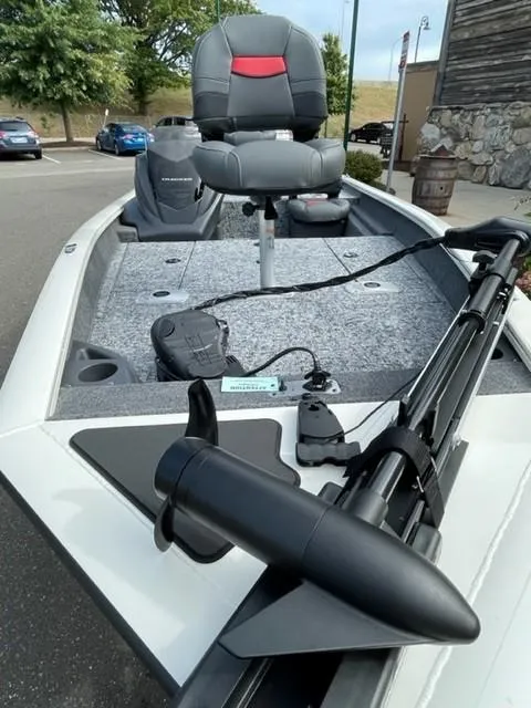 Slide: The Image of 2025 Tracker Pro Team 175 Crappie Edition boat with fishing seat and trolling motor. - 4
