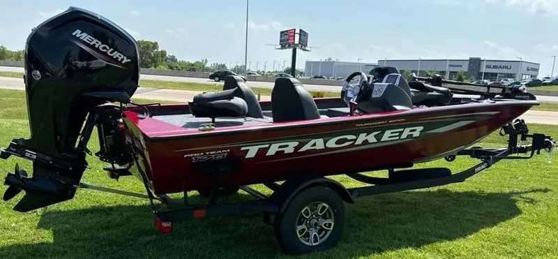Slide: The Image of 2025 Tracker Pro Team 175 boat with Mercury engine on trailer. - 3