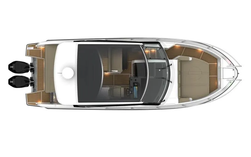 Slide: The Image of 2024 Skamander Sorrento boat, top view, showcasing sleek design and dual engines. - 47