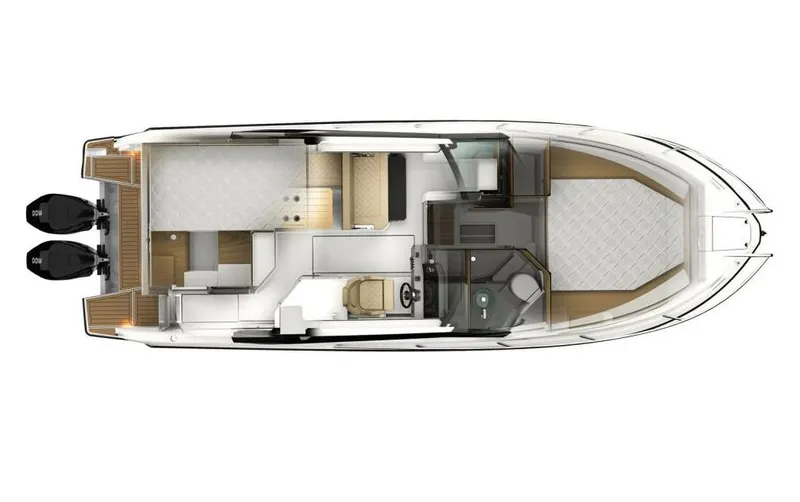 Slide: The Image of 2024 Skamander Sorrento boat layout with dual engines, spacious interior, and modern amenities. - 48