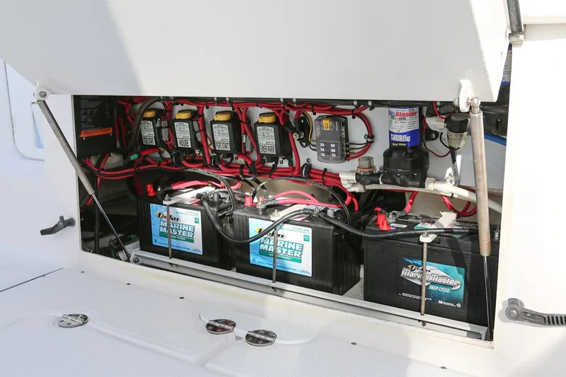 Slide: The Image of Everglades 295 boat battery compartment with Marine Master batteries, 2011 model. - 22