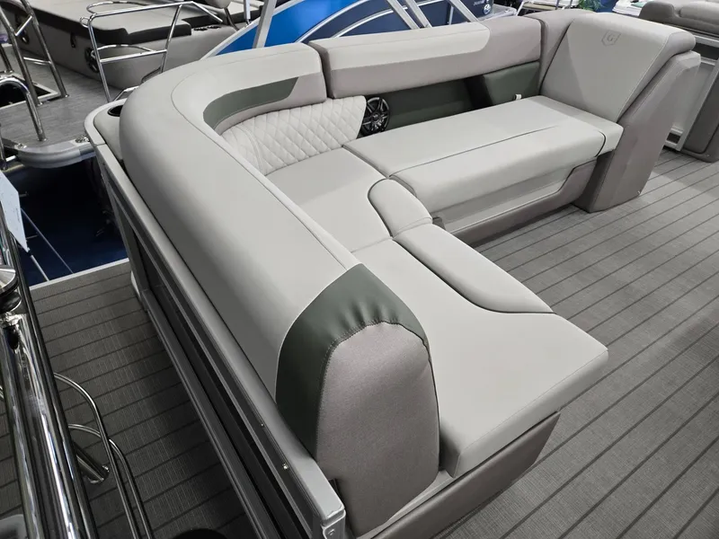 Slide: The Image of 2025 Godfrey Sweetwater 2086 C pontoon boat with luxurious seating and modern design. - 27