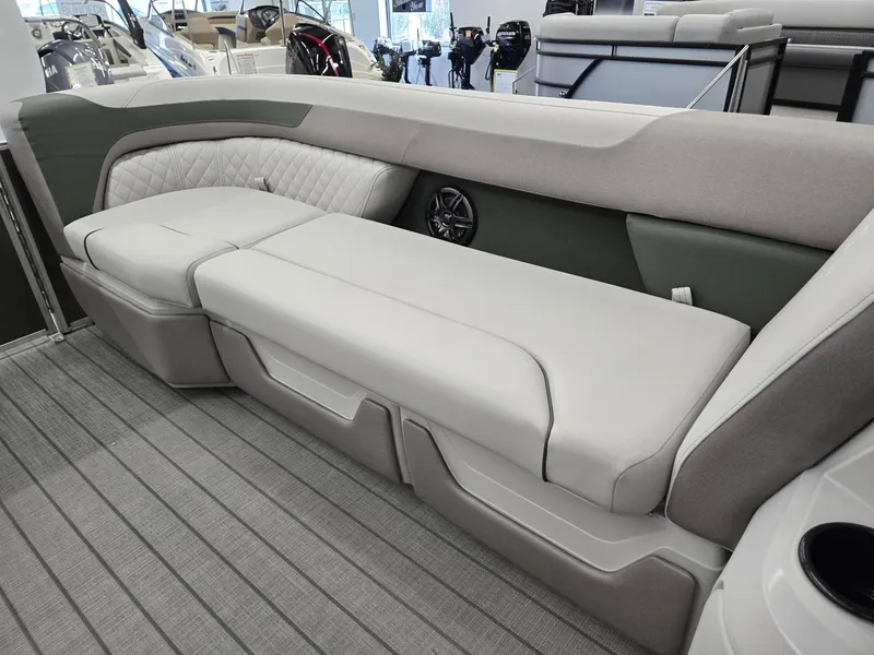 Slide: The Image of 2025 Godfrey Sweetwater 2086 C boat interior with plush seating and modern design. - 35