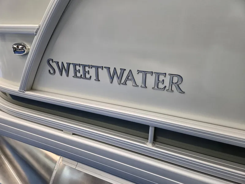 Slide: The Image of 2025 Godfrey Sweetwater 2086 C boat, close-up of the nameplate. - 36