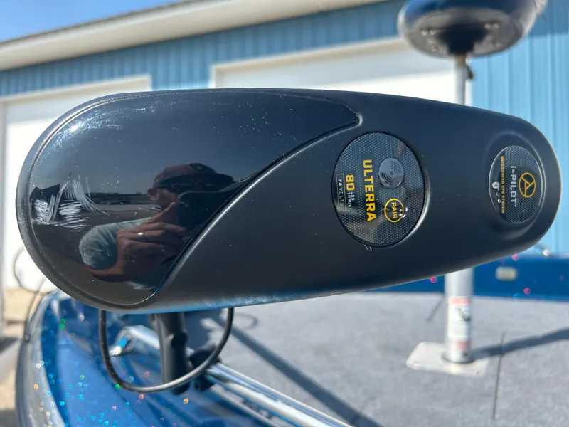 Slide: The Image of Close-up of a 2005 Skeeter WX 1880 boat's trolling motor, featuring Ultrex branding. - 38