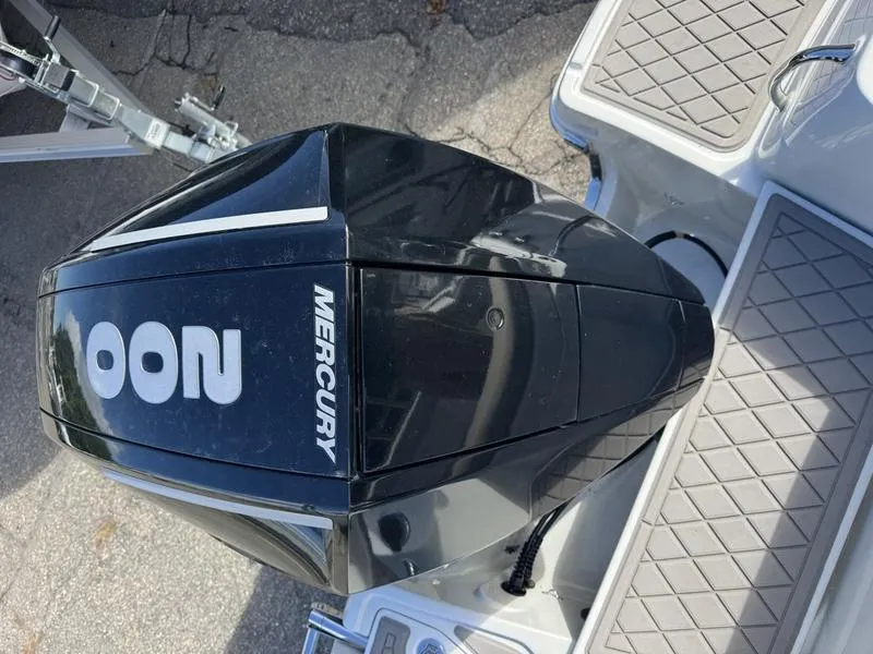Slide: The Image of Mercury outboard motor on 2021 Finseeker 200 CC boat, top view. - 2