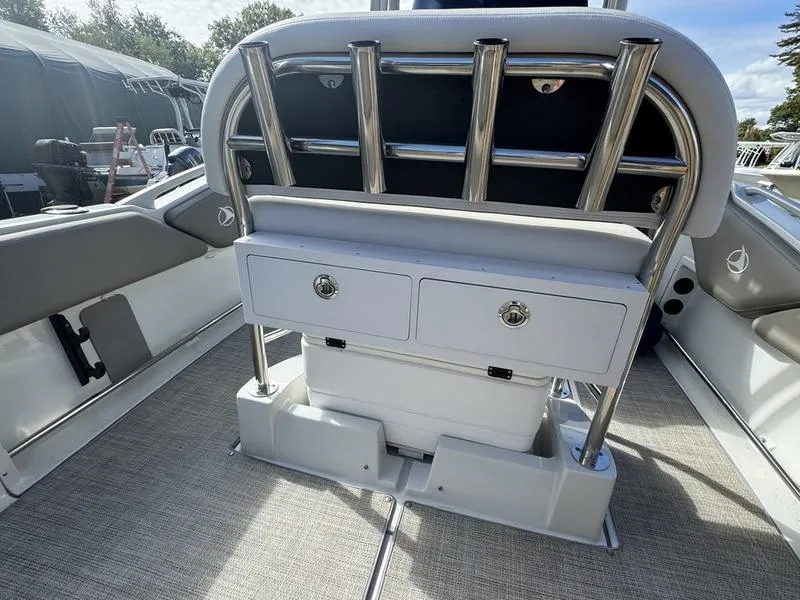 Slide: The Image of 2021 Finseeker 200 CC boat interior with storage drawers and stainless steel railing. - 20