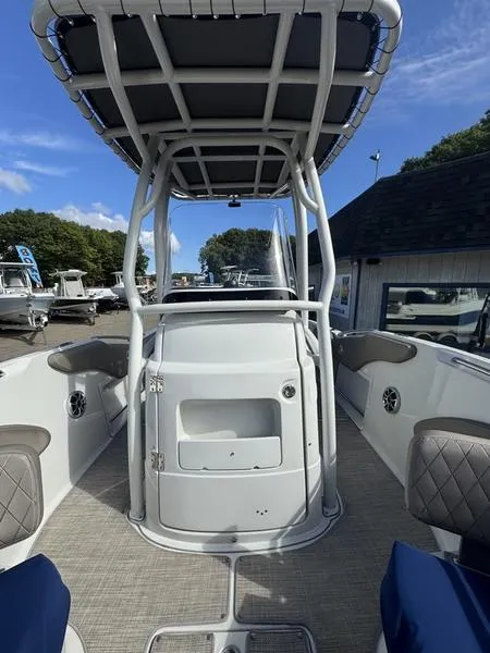 Slide: The Image of 2021 Finseeker 200 CC boat with T-top, spacious deck, and seating. - 24