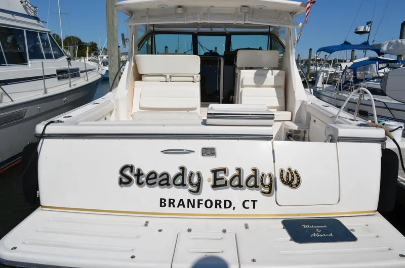 Slide: The Image of 2004 Tiara Yachts 3800 Open, named "Steady Eddy," docked in Branford, CT. - 5