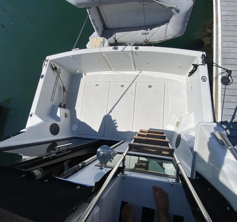 Slide: The Image of 1988 Chris-Craft 320 Amerosport Sedan boat deck view from above. - 6