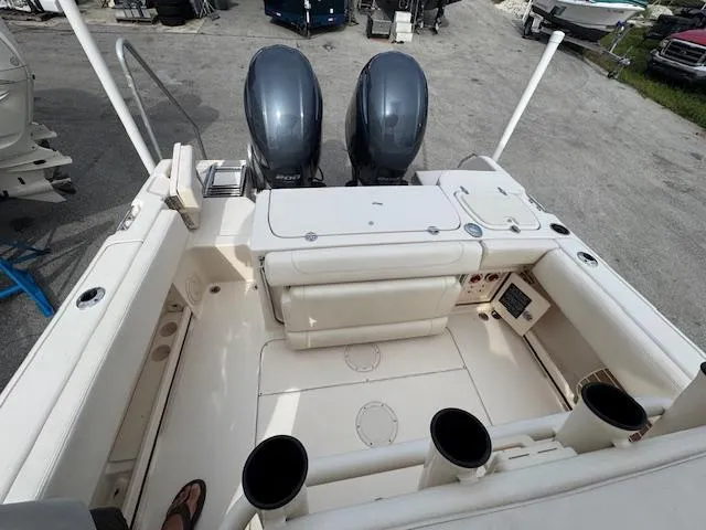 Slide: The Image of 2023 Grady-White Fisherman 257 boat with dual engines and spacious deck layout. - 13
