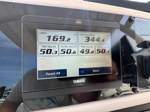 Slide: The Image of Yamaha display showing trip data on 2023 Grady-White Fisherman 257 boat. - 28