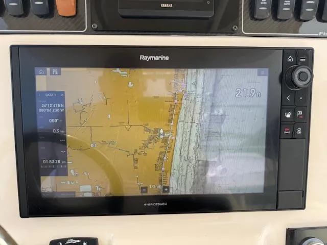 Slide: The Image of Raymarine navigation display on 2023 Grady-White Fisherman 257 boat dashboard. - 35