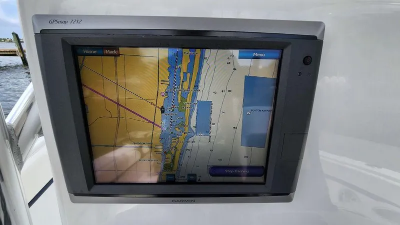 Slide: The Image of Garmin GPS display on 2015 Bluewater 2550 boat, showing nautical map. - 23