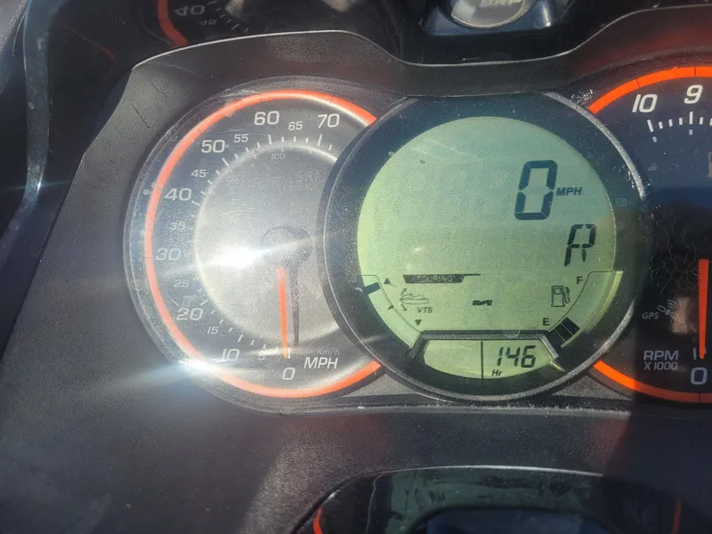 Slide: The Image of Close-up of 2013 Sea-Doo RXT 260 dashboard displaying speedometer and digital screen. - 3