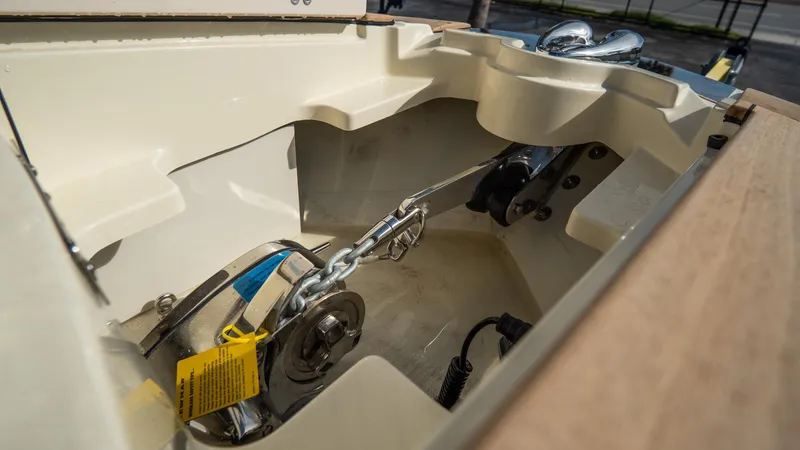Slide: The Image of 2025 Chris-Craft Launch 31 GT anchor compartment, showcasing modern design and functionality. - 7