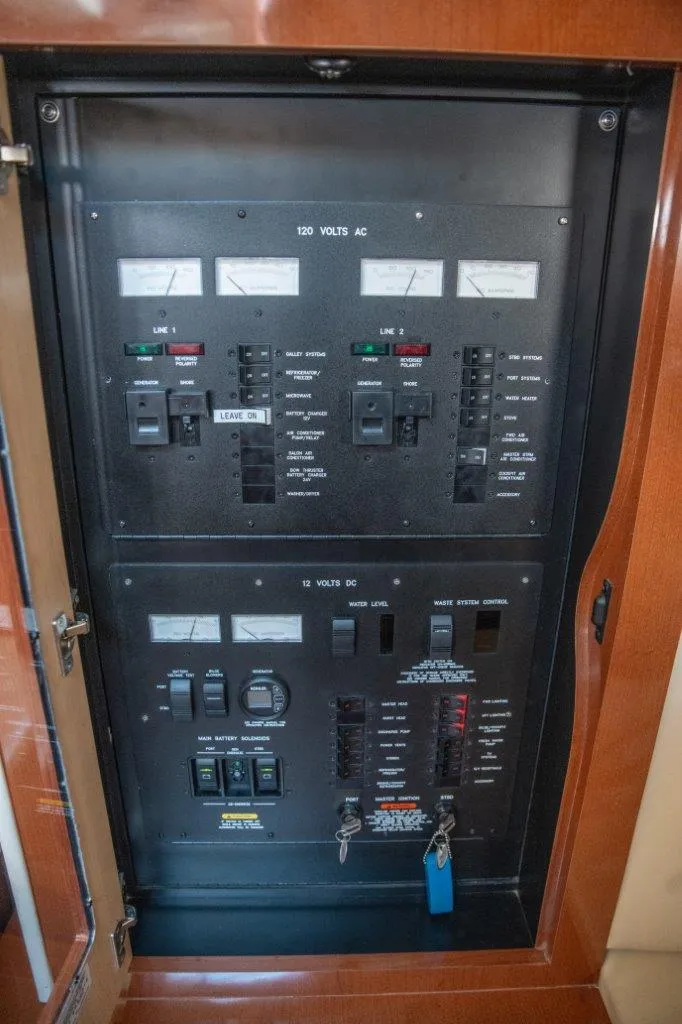 Slide: The Image of Electrical control panel on a 2008 Sea Ray 380 Sundancer yacht. - 9
