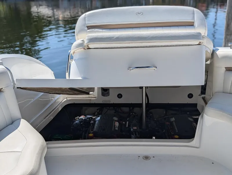 Slide: The Image of Open engine compartment of 2007 Cobalt 323 boat, showing interior details. - 47