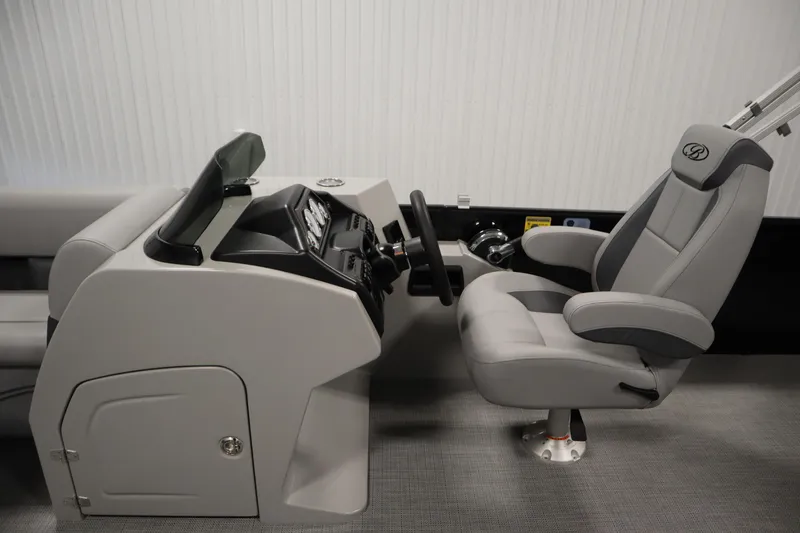 Slide: The Image of 2025 Bentley Pontoons 240 CRUISE interior with gray seating and table, showcasing luxury design. - 9