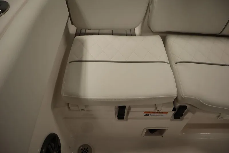 Slide: The Image of 2025 Sea Fox 228 Traveler boat seating with white cushions. - 37