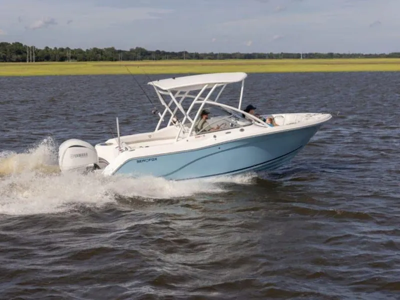 Slide: The Image of 2025 Sea Fox 228 Traveler boat cruising on open water. - 49