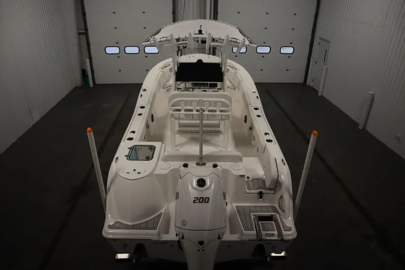 Slide: The Image of 2025 Sea Fox 228 Commander boat in indoor storage facility. - 10
