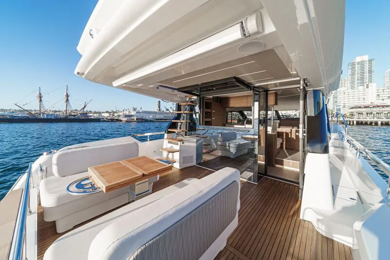 Slide: The Image of Luxurious twin cabin interior of 2025 Prestige F4.9 yacht with modern design. - 39