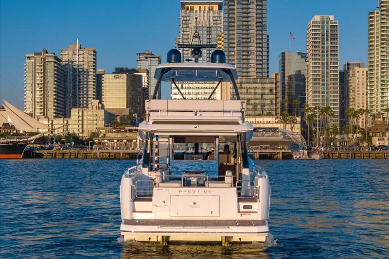 Slide: The Image of Laundry area in 2025 Prestige F4.9 yacht with modern washing machine. - 40