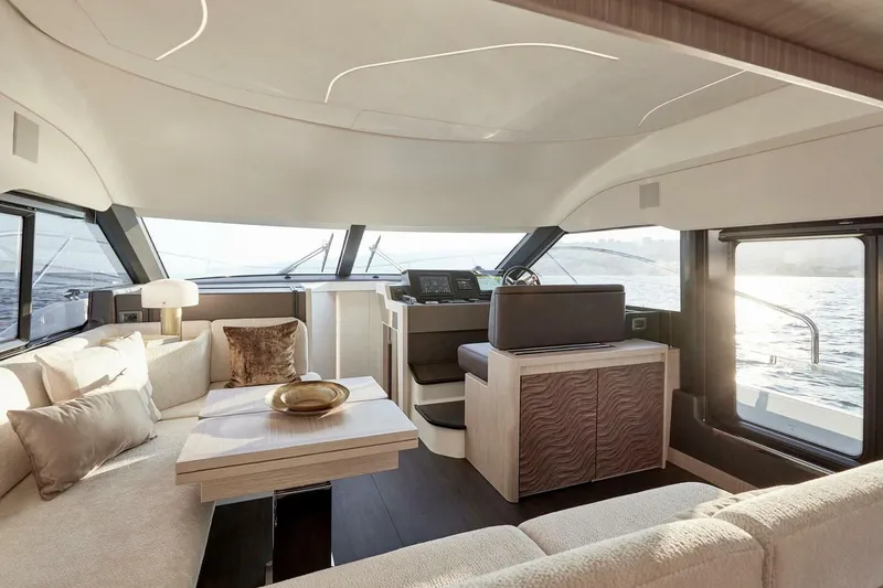 Slide: The Image of Luxurious 2025 Prestige F4.9 yacht with elegant outdoor seating and modern design. - 5