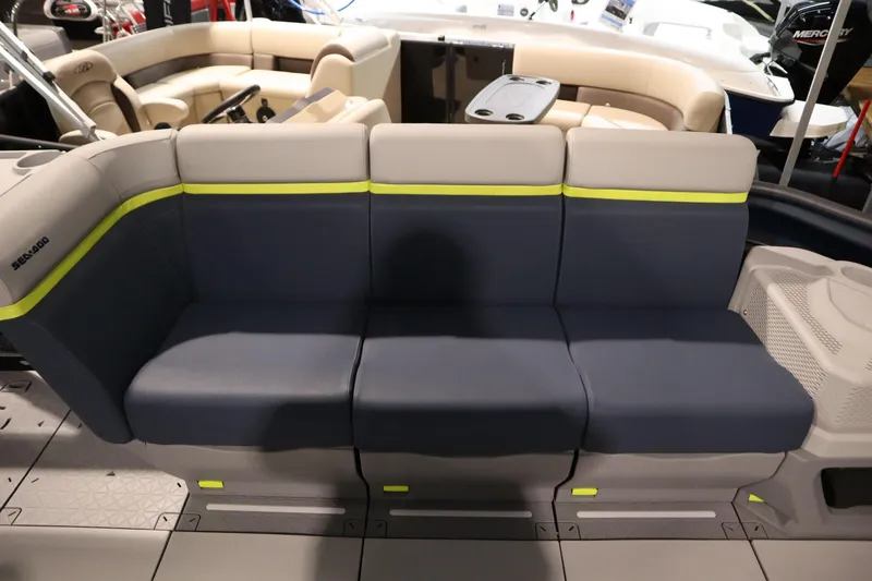 Slide: The Image of 2025 Sea-Doo Switch Cruise Limited 21 interior seating with modern design and comfortable upholstery. - 4